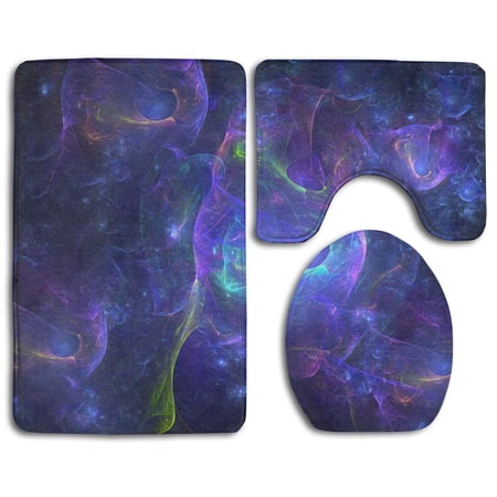 CHAPLLE Abstract Fractal Colored Light 3 Piece Bathroom Rugs Set Bath Rug Contour Mat and Toilet Lid Cover