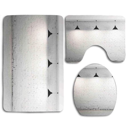 CHAPLLE Abstract Home Brick Concrete Room Three Ceiling Lamps Modern Minimalistic Home 3 Piece Bathroom Rugs Set Bath Rug Contour Mat and Toilet Lid Cover