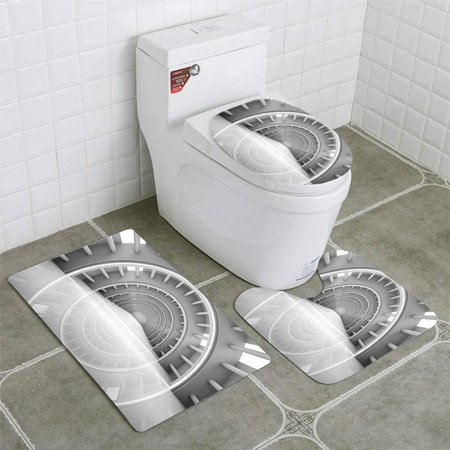 CHAPLLE Abstract Modern Architecture Background 3D Building Blocks 3 Piece Bathroom Rugs Set Bath Rug Contour Mat and Toilet Lid Cover