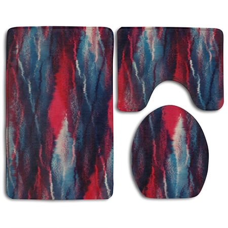 CHAPLLE Abstract Paintbrush Argyle Motif Seamless 3 Piece Bathroom Rugs Set Bath Rug Contour Mat and Toilet Lid Cover