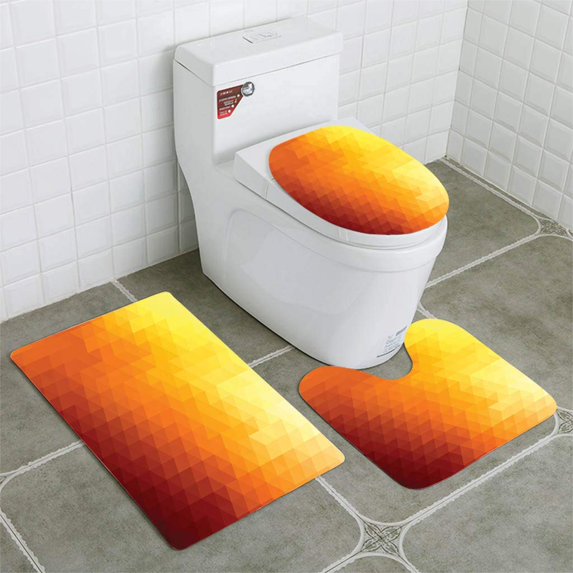 CHAPLLE Abstract Polygonal Triangles Poster 3 Piece Bathroom Rugs Set Bath Rug Contour Mat and Toilet Lid Cover