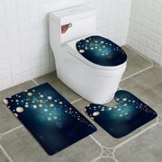 CHAPLLE Abstract Shiny Light and Glittering Stars on Dark Background s 3 Piece Bathroom Rugs Set Bath Rug Contour Mat and Toilet Lid Cover