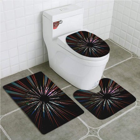 CHAPLLE Abstract Speed Lines Motion Stars Space and time Travel 3 Piece Bathroom Rugs Set Bath Rug Contour Mat and Toilet Lid Cover