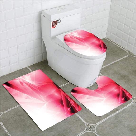 CHAPLLE Abstract Vibrant Pink Colored Fractal Graphic Energy Flow Artistic Futuristic 3 Piece Bathroom Rugs Set Bath Rug Contour Mat and Toilet Lid Cover