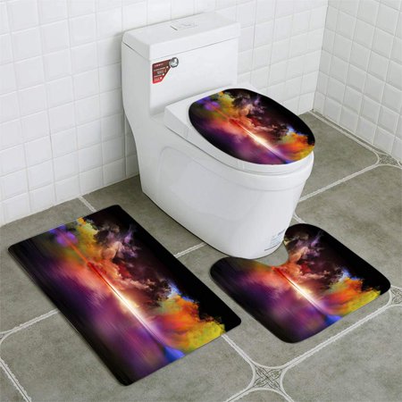 CHAPLLE Acceleration Colors 3 Piece Bathroom Rugs Set Bath Rug Contour Mat and Toilet Lid Cover