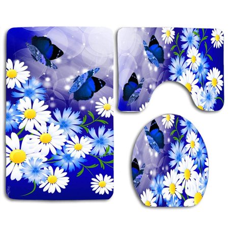 CHAPLLE Adoration Blues 3 Piece Bathroom Rugs Set Bath Rug Contour Mat and Toilet Lid Cover