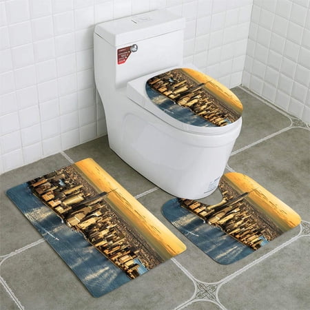 CHAPLLE Aerial View Manhattan Island 3 Piece Bathroom Rugs Set Bath Rug Contour Mat and Toilet Lid Cover