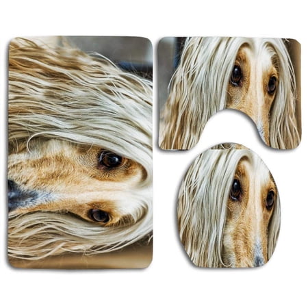 CHAPLLE Afghan Dog 3 Piece Bathroom Rugs Set Bath Rug Contour Mat and Toilet Lid Cover