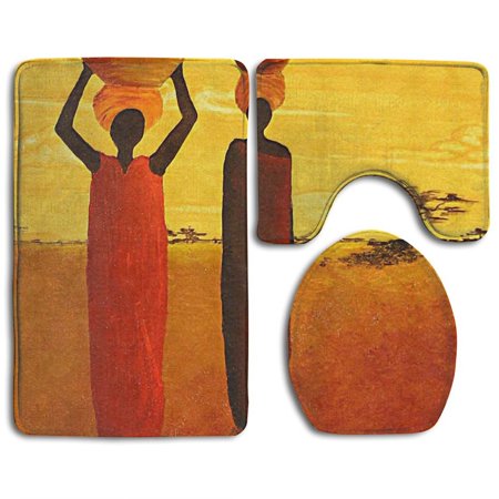 CHAPLLE Afro American Art 3 Piece Bathroom Rugs Set Bath Rug Contour Mat and Toilet Lid Cover