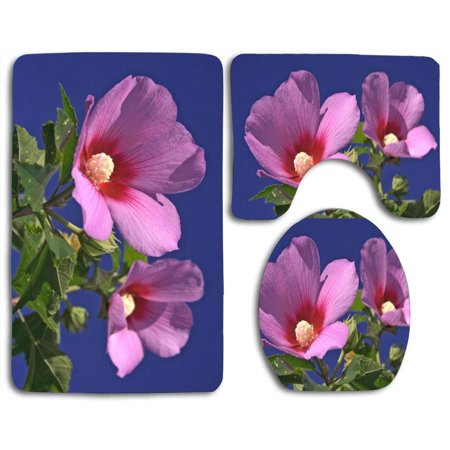 CHAPLLE Agains Flowers 3 Piece Bathroom Rugs Set Bath Rug Contour Mat and Toilet Lid Cover