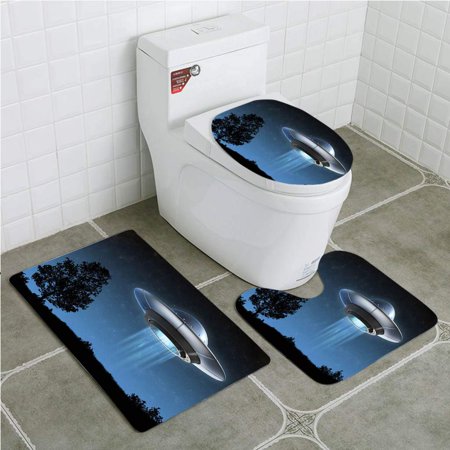CHAPLLE Alien Spaceship 3D 3 Piece Bathroom Rugs Set Bath Rug Contour Mat and Toilet Lid Cover