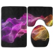 CHAPLLE Amazing Abstract Colorful Wave 3 Piece Bathroom Rugs Set Bath Rug Contour Mat and Toilet Lid Cover