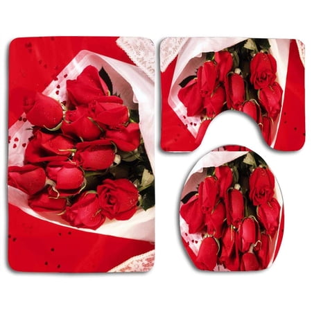 CHAPLLE Amazing Roses 3 Piece Bathroom Rugs Set Bath Rug Contour Mat and Toilet Lid Cover