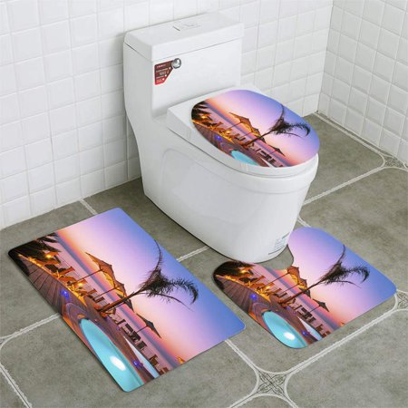 CHAPLLE Amazing Sunset 3 Piece Bathroom Rugs Set Bath Rug Contour Mat and Toilet Lid Cover