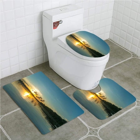 CHAPLLE Amazon Sunset 3 Piece Bathroom Rugs Set Bath Rug Contour Mat and Toilet Lid Cover