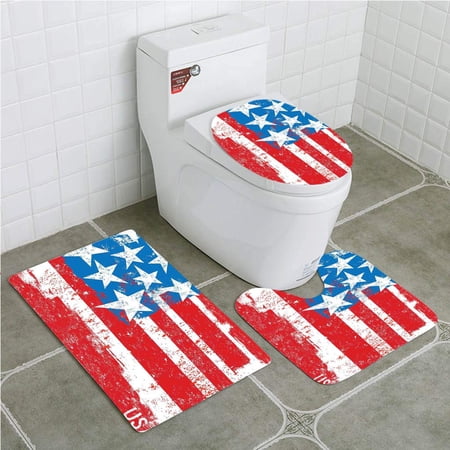 CHAPLLE American Flag Culture Flag Solidarity USA Stars Inspiration Retro Royalty 3 Piece Bathroom Rugs Set Bath Rug Contour Mat and Toilet Lid Cover