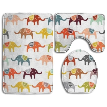 CHAPLLE An Elephant In A Colorful Line 3 Piece Bathroom Rugs Set Bath Rug Contour Mat and Toilet Lid Cover