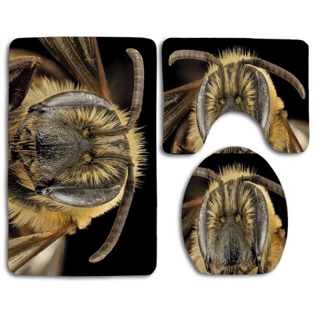 CHAPLLE Andrena Nivalis Mining Bee Macro 3 Piece Bathroom Rugs Set Bath Rug Contour Mat and Toilet Lid Cover