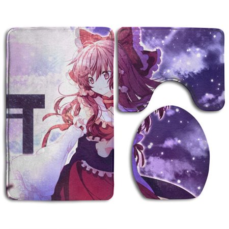 CHAPLLE Anime Girl Lolita 3 Piece Bathroom Rugs Set Bath Rug Contour Mat and Toilet Lid Cover