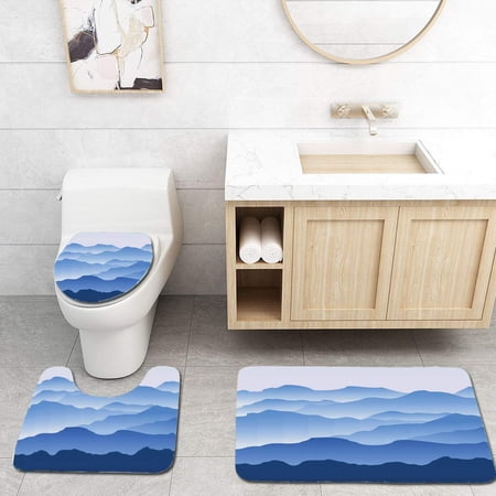 CHAPLLE Apartment Nature Theme A Panoramic Silhouette Mountains in Morning 3 Piece Bathroom Rugs Set Bath Rug Contour Mat and Toilet Lid Cover