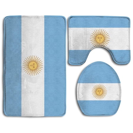 CHAPLLE Argentina Sky Blue Flag 3 Piece Bathroom Rugs Set Bath Rug Contour Mat and Toilet Lid Cover