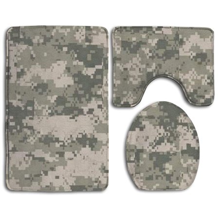 CHAPLLE Army Digital Camouflage 3 Piece Bathroom Rugs Set Bath Rug Contour Mat and Toilet Lid Cover