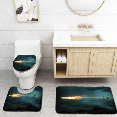 CHAPLLE Arrow on fire 3 Piece Bathroom Rugs Set Bath Rug Contour Mat and Toilet Lid Cover