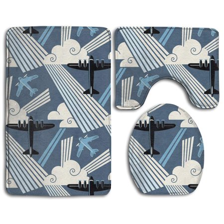 CHAPLLE Art Modern Aviation 3 Piece Bathroom Rugs Set Bath Rug Contour Mat and Toilet Lid Cover
