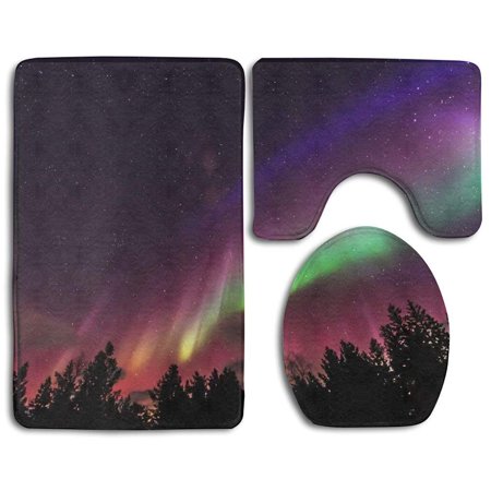 CHAPLLE Aurora Flag 3 Piece Bathroom Rugs Set Bath Rug Contour Mat and Toilet Lid Cover
