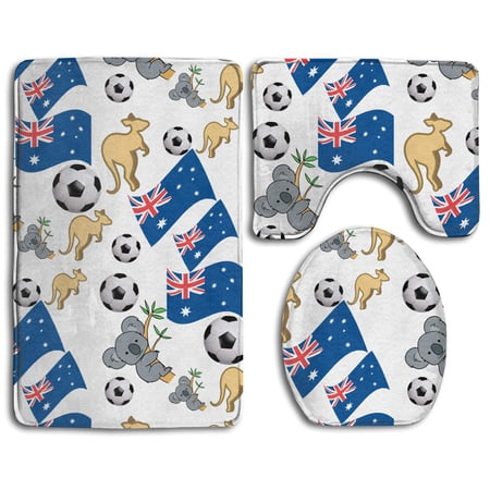 CHAPLLE Australia Football Team 3 Piece Bathroom Rugs Set Bath Rug Contour Mat and Toilet Lid Cover