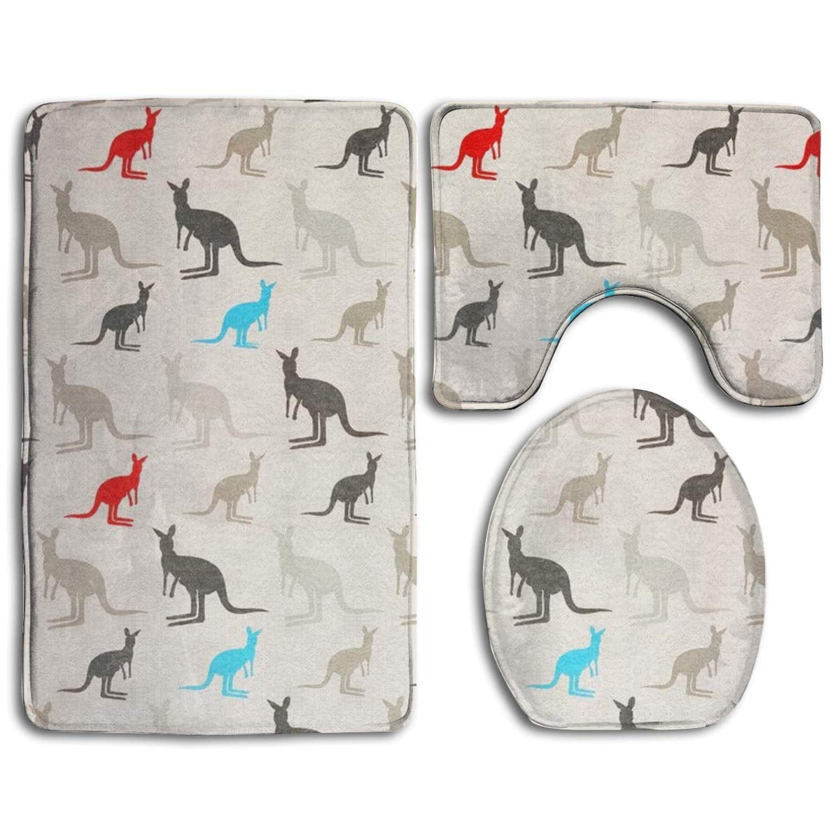 CHAPLLE Australia Kangaroos 3 Piece Bathroom Rugs Set Bath Rug Contour