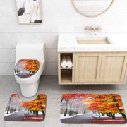 CHAPLLE Autumn Meets Winter 3 Piece Bathroom Rugs Set Bath Rug Contour Mat and Toilet Lid Cover