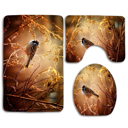 CHAPLLE Autumn Reed Hummingbird 3 Piece Bathroom Rugs Set Bath Rug Contour Mat and Toilet Lid Cover