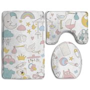 CHAPLLE Baby Cartoon Icon 3 Piece Bathroom Rugs Set Bath Rug Contour Mat and Toilet Lid Cover