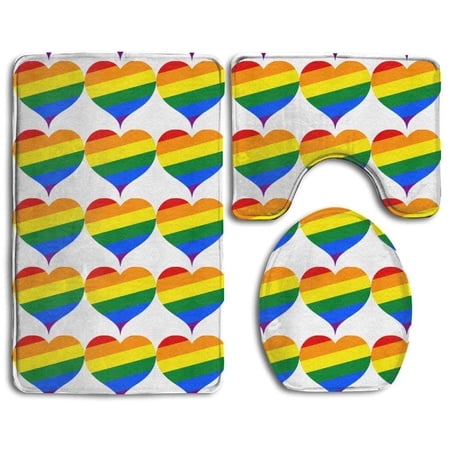 CHAPLLE Baby Rainbow Peace Symbol White 3 Piece Bathroom Rugs Set Bath Rug Contour Mat and Toilet Lid Cover