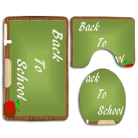 CHAPLLE Back to School Chalkboard Education Style 3 Piece Bathroom Rugs Set Bath Rug Contour Mat and Toilet Lid Cover