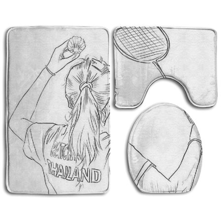 CHAPLLE Badminton Player 3 Piece Bathroom Rugs Set Bath Rug Contour Mat and Toilet Lid Cover