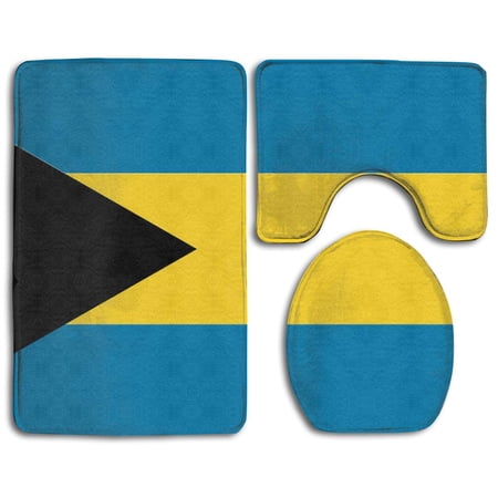 CHAPLLE Bahamas Flag 3 Piece Bathroom Rugs Set Bath Rug Contour Mat and Toilet Lid Cover