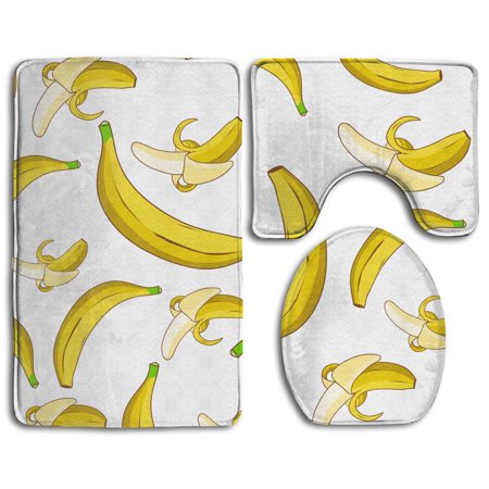 CHAPLLE Banana 3 Piece Bathroom Rugs Set Bath Rug Contour Mat and Toilet Lid Cover