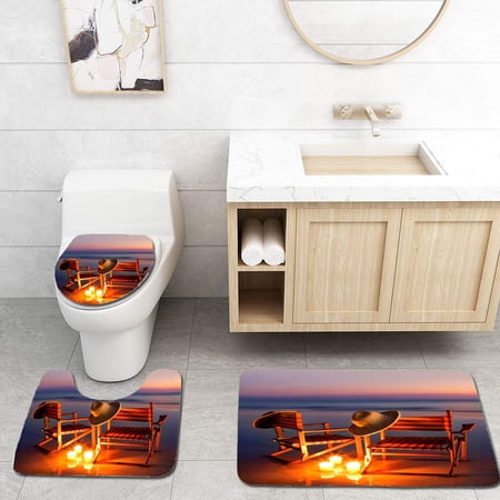 CHAPLLE Beach Chairs 3 Piece Bathroom Rugs Set Bath Rug Contour Mat and Toilet Lid Cover