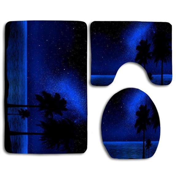 CHAPLLE Beach Night Starry Sky 3 Piece Bathroom Rugs Set Bath Rug Contour Mat and Toilet Lid Cover