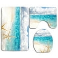 thumbnail image 1 of CHAPLLE Beach Sand Shells Starfish 3 Piece Bathroom Rugs Set Bath Rug Contour Mat and Toilet Lid Cover, 1 of 2