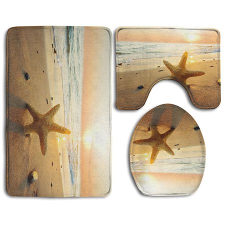 CHAPLLE Beach Starfish 3 Piece Bathroom Rugs Set Bath Rug Contour Mat and Toilet Lid Cover