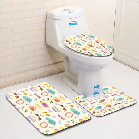 CHAPLLE Beach Stuff Watercolor 3 Piece Bathroom Rugs Set Bath Rug Contour Mat and Toilet Lid Cover
