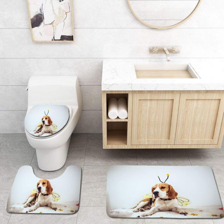 CHAPLLE Beagle Dog in a bee Costume 3 Piece Bathroom Rugs Set Bath Rug Contour Mat and Toilet Lid Cover