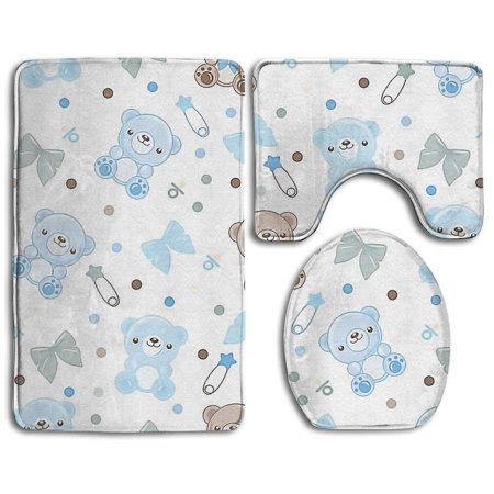 CHAPLLE Bear 3 Piece Bathroom Rugs Set Bath Rug Contour Mat and Toilet Lid Cover