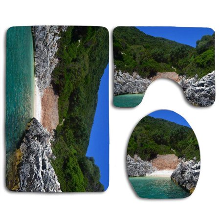 CHAPLLE Beast Remote Beach Style 3 Piece Bathroom Rugs Set Bath Rug Contour Mat and Toilet Lid Cover