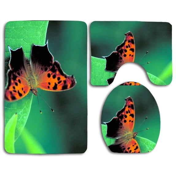 CHAPLLE Beautiful Butterfly Gallery 3 Piece Bathroom Rugs Set Bath Rug Contour Mat and Toilet Lid Cover