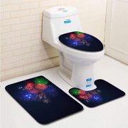 CHAPLLE Beautiful Celebration Fireworks Copy Space 3 Piece Bathroom Rugs Set Bath Rug Contour Mat and Toilet Lid Cover