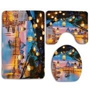 CHAPLLE Beautiful Composition 3 Piece Bathroom Rugs Set Bath Rug Contour Mat and Toilet Lid Cover